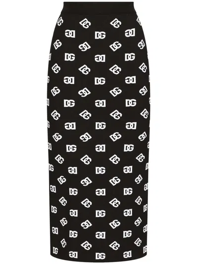 Dolce & Gabbana Dg Logo Jacquard Midi Pencil Skirt In Black