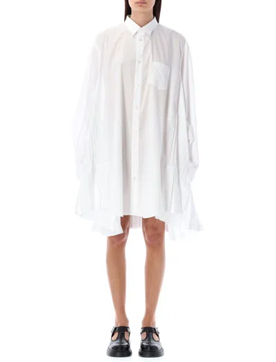 Junya Watanabe Pleated Shirt Dress In White