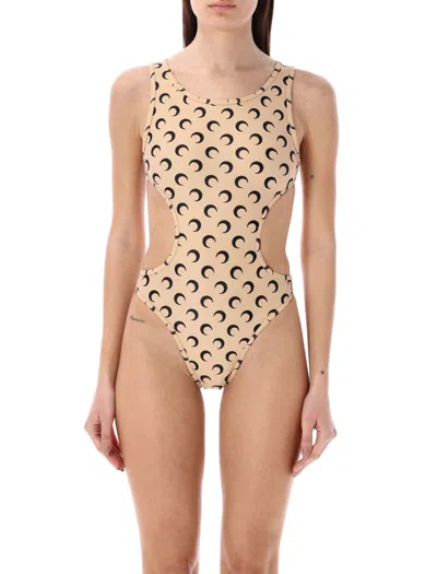 Marine Serre All-over Moon One-piece Swimsuit In Tan