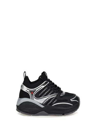 Dsquared2 Dash Black And Silver Low Top Sneakers With 1964 Logo In Techno Fabric Man