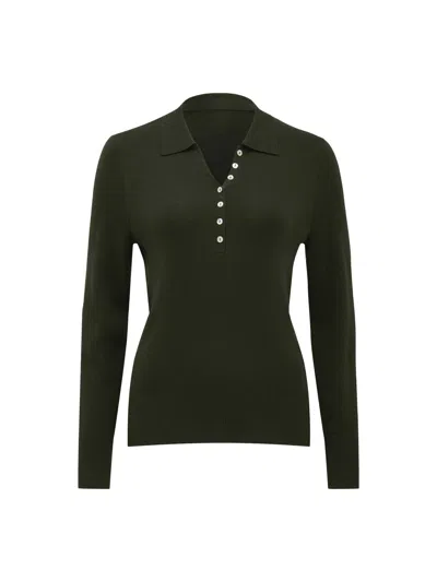 Forever New Women's Olive Button Through Polo Jumper Green In Black