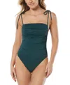 Vince Camuto Women's Shirred Tie-strap One-piece Swimsuit In Green