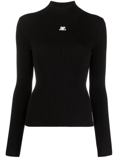 Courrèges Reedition Knit Ls Jumper In Black