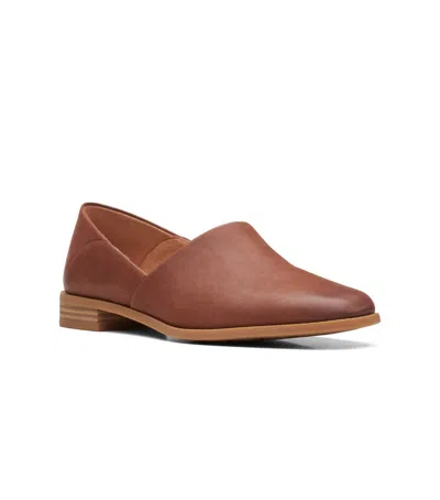 Clarks Women's Pure Belle Leather Slip On Shoe In Dark Tan In Brown