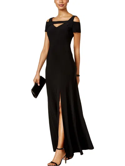 Nw Nightway Petites Womens Cold Shoulder Jersey Evening Dress In Black