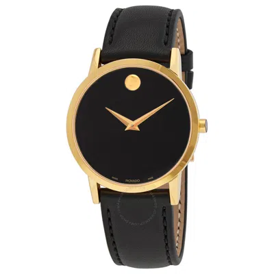 Movado Women's Swiss Museum Classic Black Leather Strap Watch 33mm In Yellow/gold Tone/black