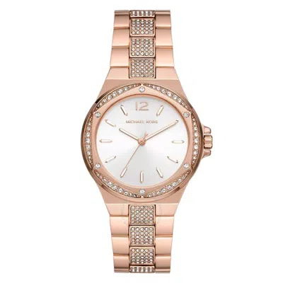 Michael Kors Women's Lennox Quartz Three-hand Rose Gold-tone Stainless Steel Watch 37mm In Gold / Gold Tone / Rose / Rose Gold / Rose Gold Tone / White