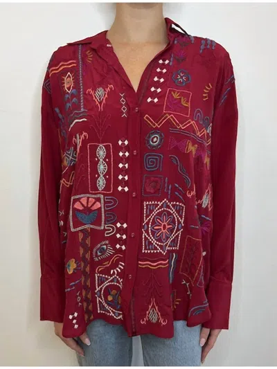 Johnny Was Campo Relaxed Oversized Shirt In Rumba Red