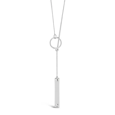 Sterling Forever Lariat Bar Drop Necklace With Cz Stud In Silver