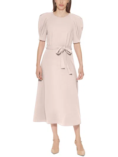 Calvin Klein Womens Pleated A-line Midi Dress In Pink