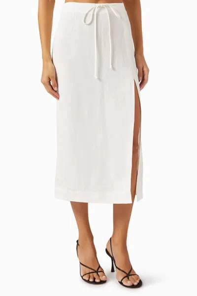 Matthew Bruch Drawstring Slit Midi Skirt In White