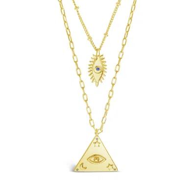 Sterling Forever Cz Evil Eye Layered Necklace Set In Gold