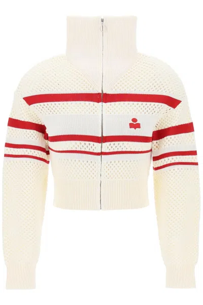 Marant Etoile Alec Striped Intarsia Open-knit Sweater In White,neutro,red