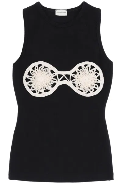 Magda Butrym Embroidered Sleeveless Cotton Top In Black