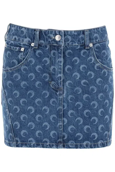 Marine Serre Deadstock Denim Mini Skirt In Blue