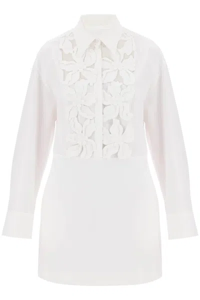 Valentino Embroidered Cutout Cotton Poplin Mini Dress In White