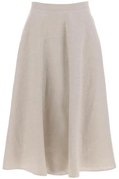 Valentino Linen Skirt With A-line Silhouette And High Waist In Neutro