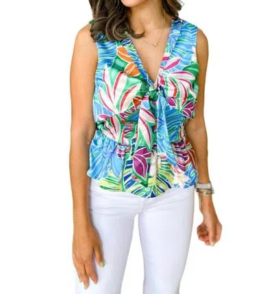 Ciebon Maui Knot Front Top In Blue/green Multi