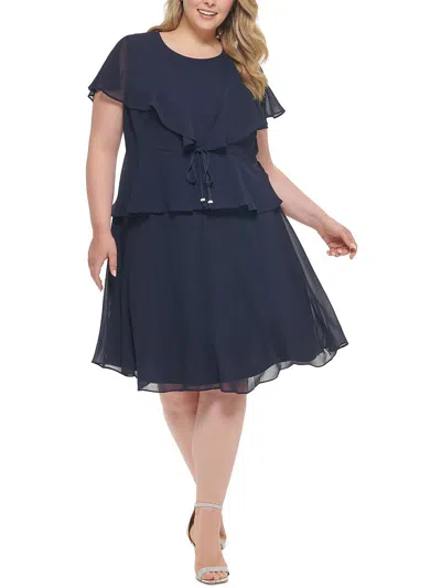 Jessica Howard Plus Womens Tie Front Midi Two Piece Dress In Blue