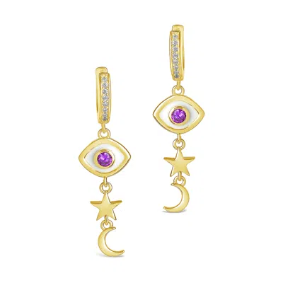 Sterling Forever Starry Eyed Evil Eye Hoops In Gold