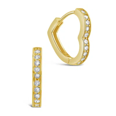 Sterling Forever Sterling Silver Heart Cz Micro Hoops In Gold