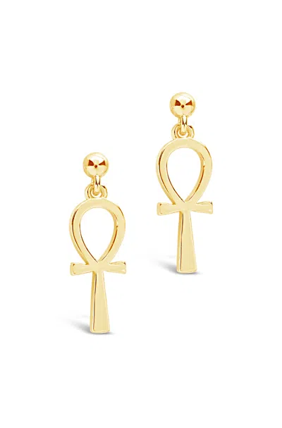 Sterling Forever 14k Plated Ankh Stud Drop Earrings In Gold
