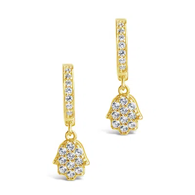 Sterling Forever Sterling Silver Cz Hamsa Micro Hoops In Gold