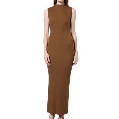 Enza Costa Silk Sweater Knit Mockneck Dress In Brown