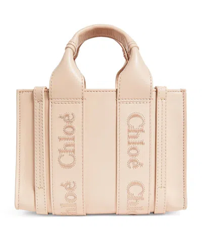 Chloé Mini Leather Woody Tote Bag In Pink