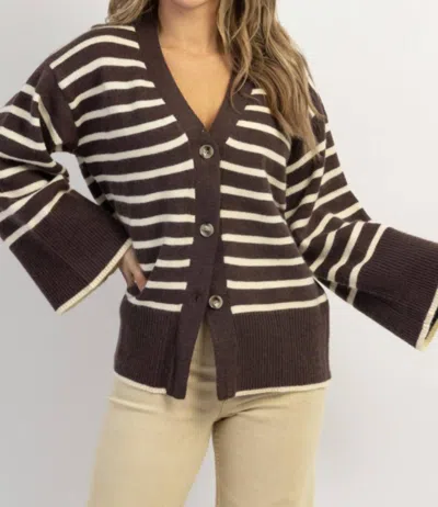 Crescent Presley Stripe Bell Cardigan In Espresso In Brown