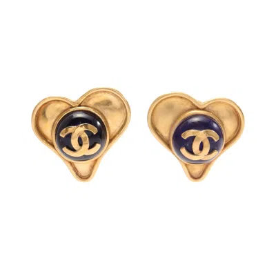 Pre-owned Chanel Coco Mark Earrings Gp Gripore Gold Dark 95p