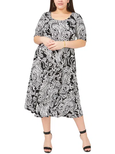 Msk Plus Womens Printed Calf Midi Dress In Grey