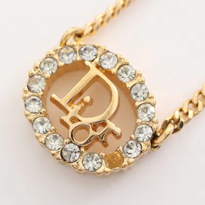Dior Logo Necklace Gp Rhinestone Gold Clear