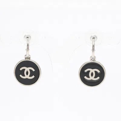 Pre-owned Chanel Coco Mark Earrings Silver 04v
