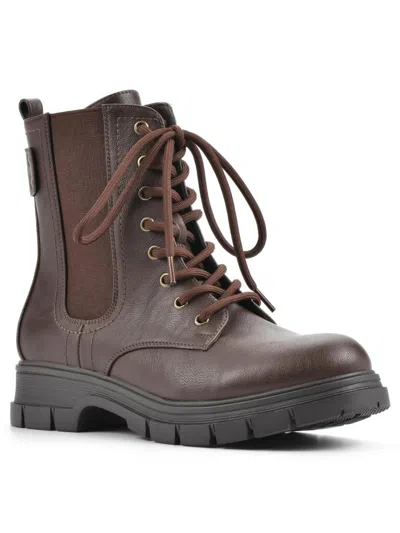 White Mountain Chevy Womens Leather Pull On Combat & Lace-up Boots In Brown