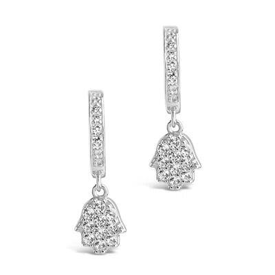 Sterling Forever Sterling Silver Cz Hamsa Micro Hoops