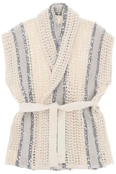 Brunello Cucinelli "dazzling Stripe Cardigan With In Neutro