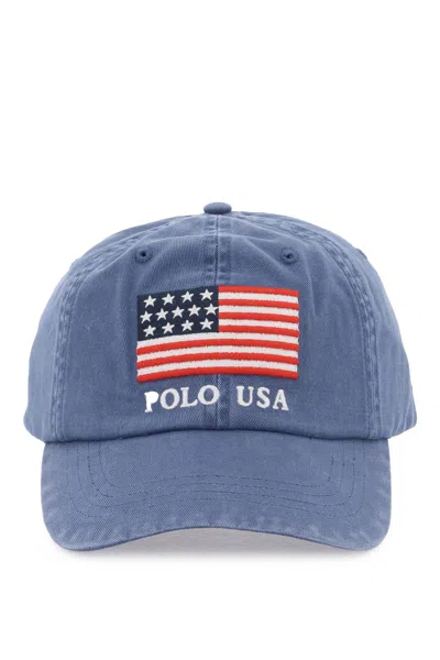 Polo Ralph Lauren Baseball Cap In Twill With Embroidered Flag In Blue