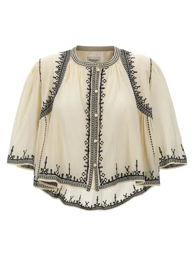 Marant Etoile Ivory Cotton Perkins Blouse In Neutrals/black