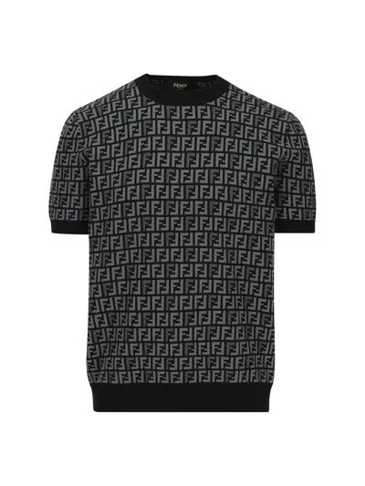 Fendi Ff Jacquard Short Sleeved Jumper In Grey