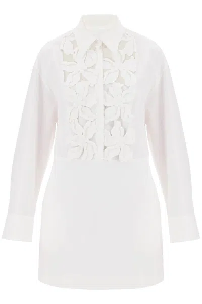 Valentino Garavani "mini Dress In Compact Poplin With Hibisc In White