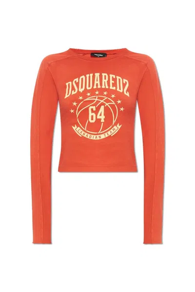 Dsquared2 Logo Printed Long-sleeved T-shirt In Orange