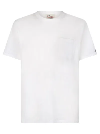 Mc2 Saint Barth Linen T-shirt With Front Pocket Clothing In White