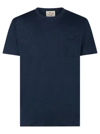 Mc2 Saint Barth Linen T-shirt With Front Pocket Clothing In Blue