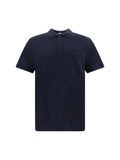 Valentino V-detail Piqué Polo Shirt In Blue