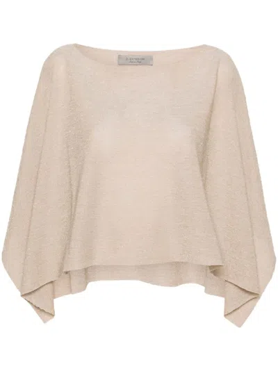 D-exterior Boat-neck Silk Poncho In Sand