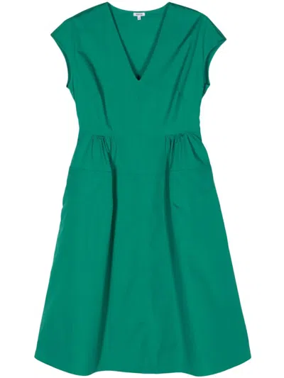 Aspesi V-neck Cotton Midi Dress In Green