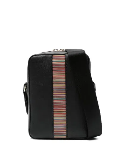 Paul Smith Artist-stripe Leather Messenger Bag In Blacks