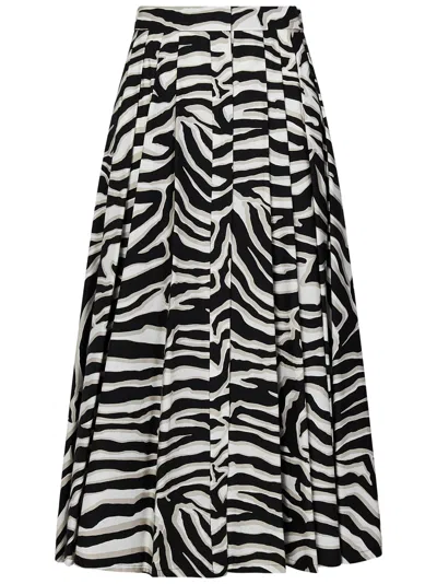 Max Mara Nichols Pleated Animal-print Poplin Midi Skirt In White Black