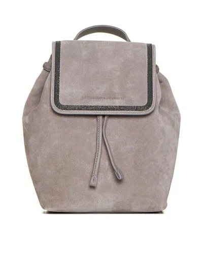 Brunello Cucinelli Drawstring Backpack In Grey